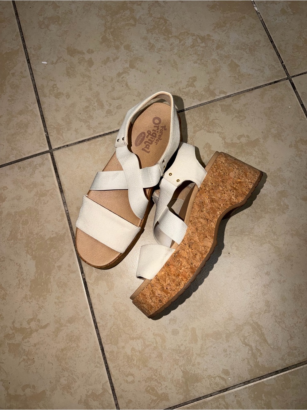 Cream Strappy Cork Platform Sandals
